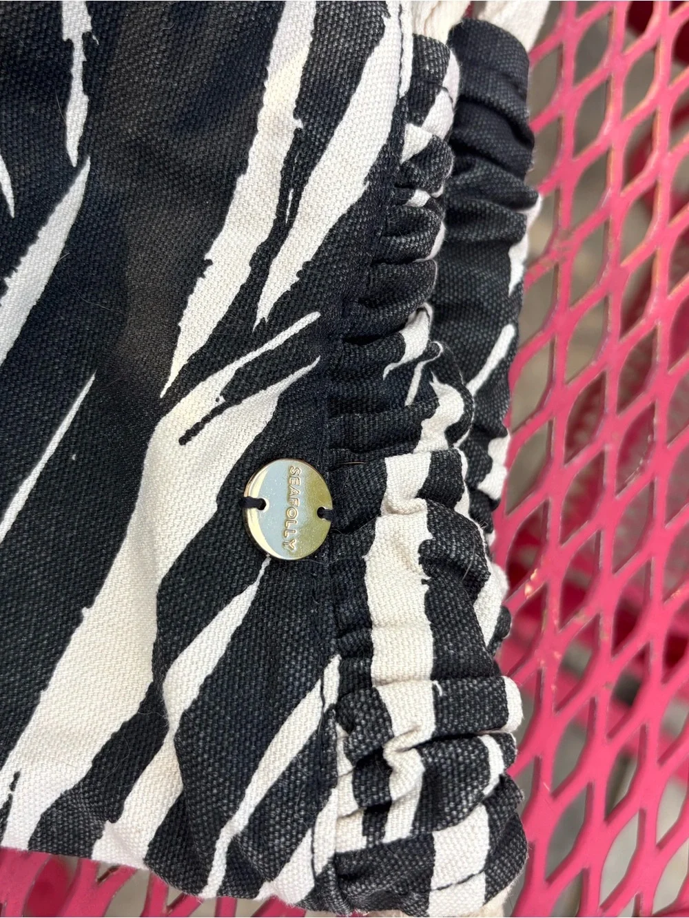 Seafolly Zebra Print Drawstring Tote Beach Bag - Black & White